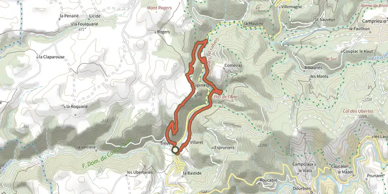 Map of the Le Pas de l'Ane track on the IGN map, with the start and numbered waypoints