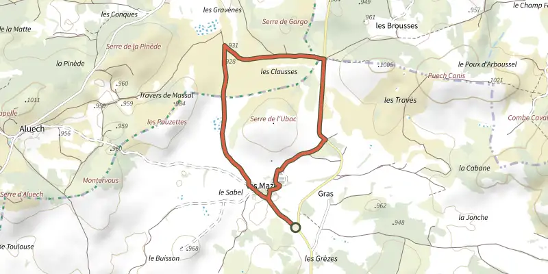 Map of the Three Bishops’ Cross trail track on the IGN map, with the start and numbered waypoints