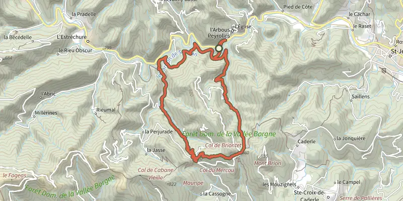 Carte du tracé de La Diligence sur le Plan IGN, départ et points de passage numérotés