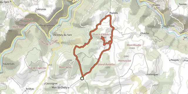 The Puech d'Alluech track on the IGN map