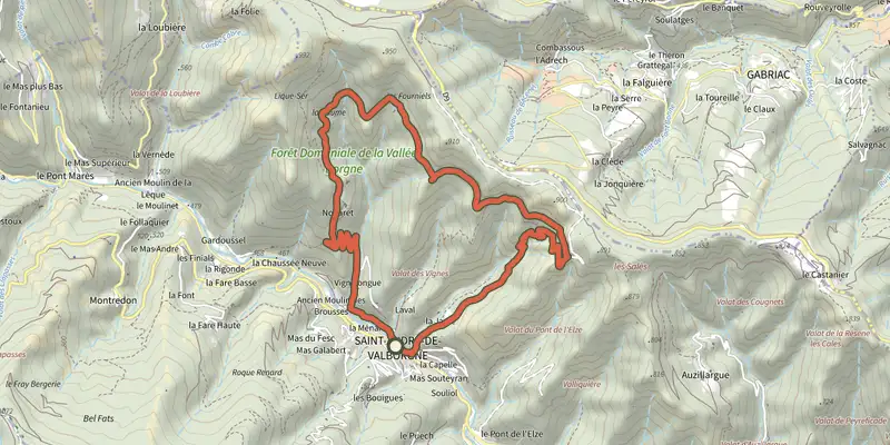 Map of the A steep climb track on the IGN map, with the start and numbered waypoints