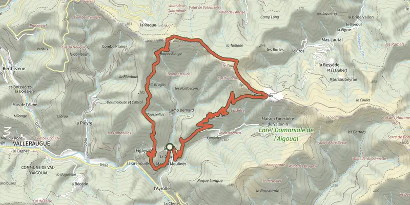 Map of the The cart trail track on the IGN map, with the start and numbered waypoints