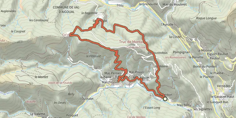 Map of the Taleyrac track on the IGN map, with the start and numbered waypoints