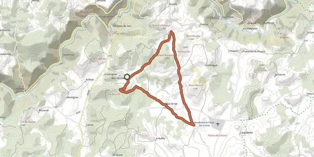 The Mas Saint-Chély, MTB circuit #5 (graded blue) track on the IGN map