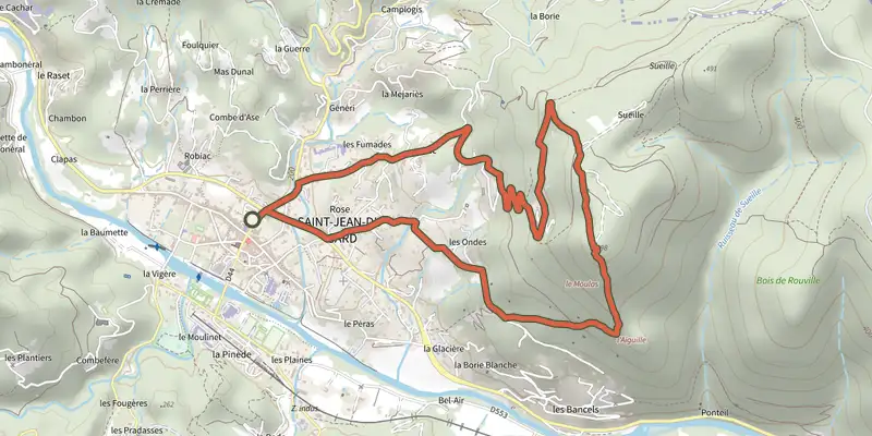 Map of the Les Escorces track on the IGN map, with the start and numbered waypoints