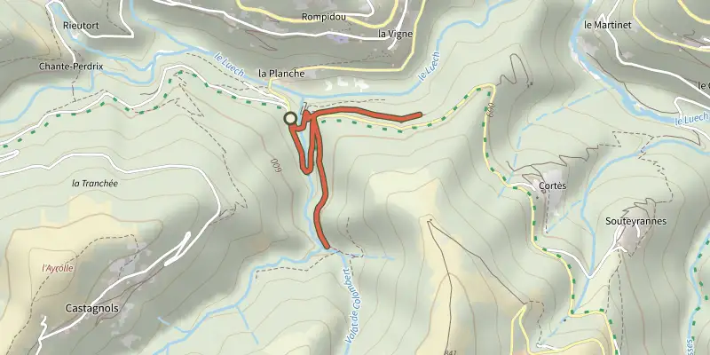 Map of the Le Bocard trail track on the IGN map, with the start and numbered waypoints
