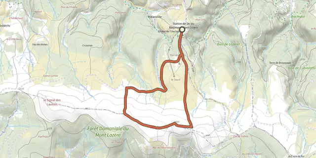 The Mont Lozère in a nutshell, (variant) Trail #14V track on the IGN map