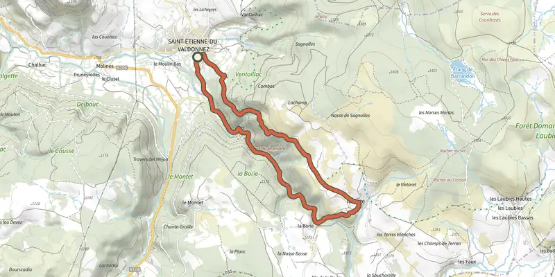 Map of the La Fage, trail #11 track on OpenTopoMap, with the start and numbered waypoints