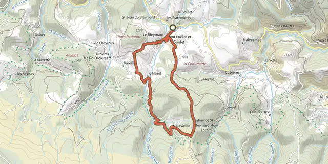 The Mazel, Station du Mont Lozère track on the IGN map
