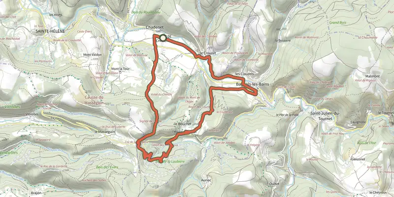 Map of the La Loubière track on the IGN map, with the start and numbered waypoints