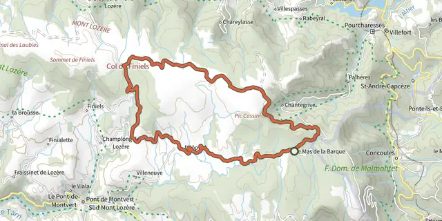 The Around Pic du Cassini, MTB circuit #11 (black) track on the IGN map