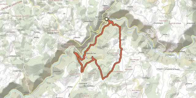 Tracé de Descente dans le cirque de Saint-Chély du Tarn- Trail n°34 sur le Plan IGN