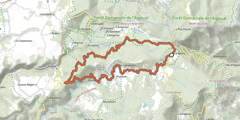 Map of the Le tour du Suquet - escapades à vélo track on the IGN map, with the start and numbered waypoints