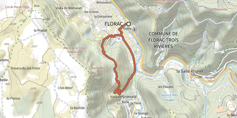 Map of the Couronnes version courte - Trail n°1 track on the IGN map, with the start and numbered waypoints