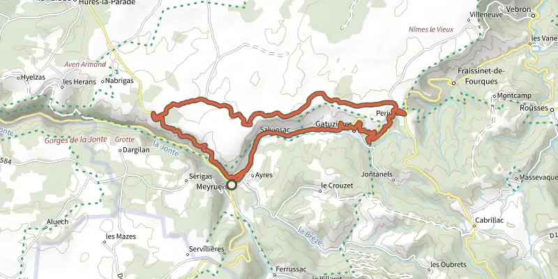 Map of the Incursion sur le Méjean track on the IGN map, with the start and numbered waypoints