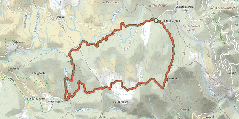 Map of the Villages du Sud - VTT n°10 track on the IGN map, with the start and numbered waypoints
