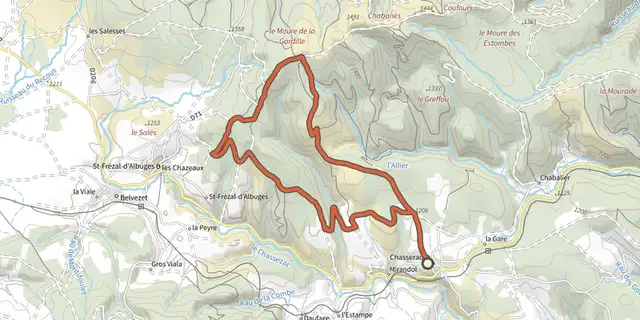 The Sources de l'Allier - VTT n°29 track on the IGN map