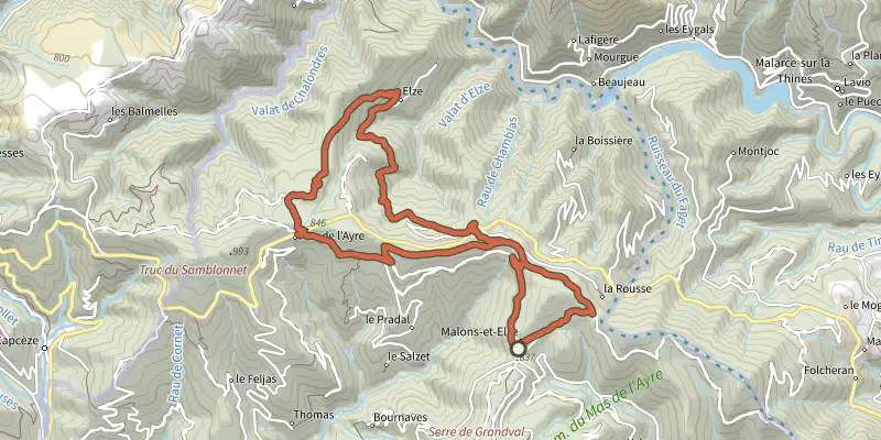 Map of the Elze track on the IGN map, with the start and numbered waypoints