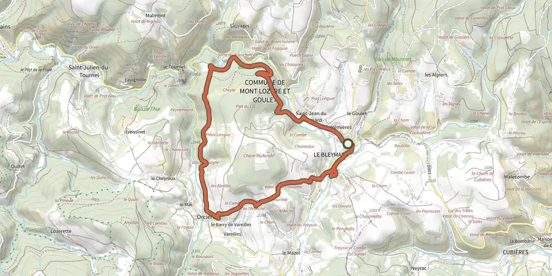 Map of the Cham Redonde - VTT n°17 track on the IGN map, with the start and numbered waypoints