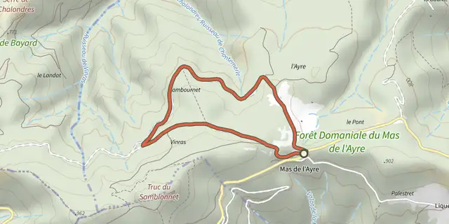 The Sentier du Mas de l'Ayre track on the IGN map