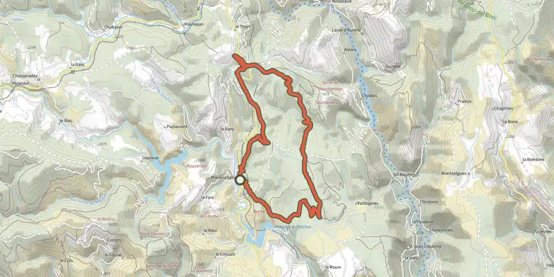 Carte du tracé de Forêt du Roujanel sur le Plan IGN, départ et points de passage numérotés