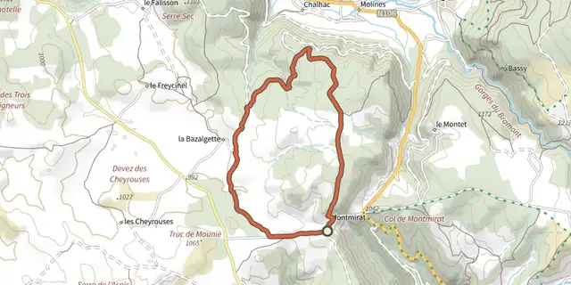 The Causse de Sauveterre track on the IGN map