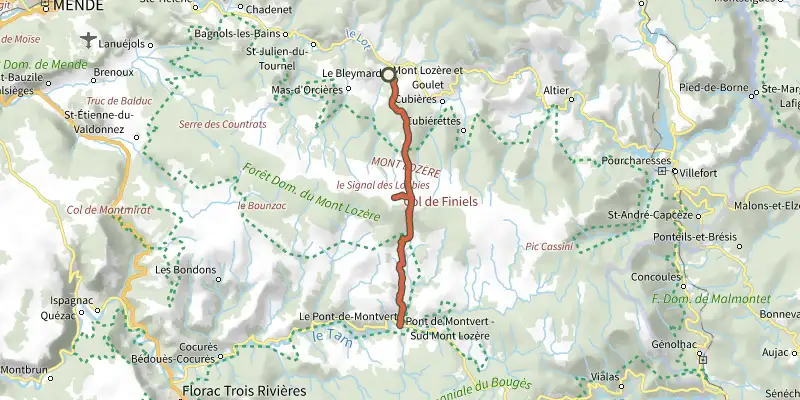 Map of the Vadrouïlle track on the IGN map, with the start and numbered waypoints