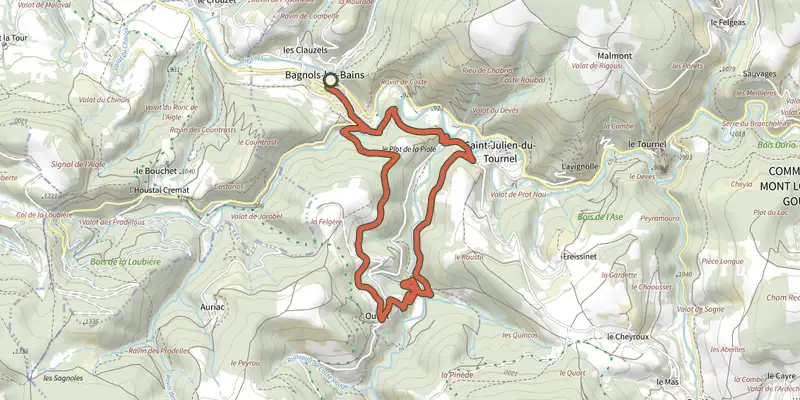 Map of the Oultet - VTT n°21 track on the IGN map, with the start and numbered waypoints
