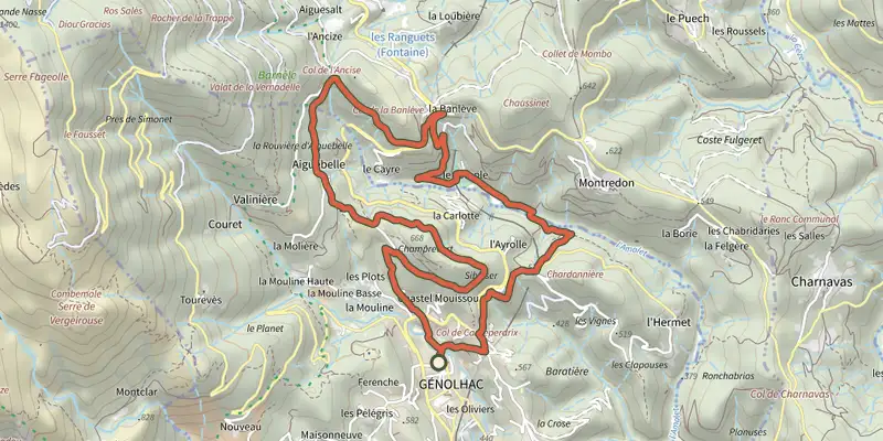 Carte du tracé de Jardin du Tomple sur le Plan IGN, départ et points de passage numérotés