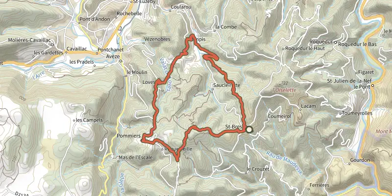 Map of the Col des Aires track on the IGN map, with the start and numbered waypoints