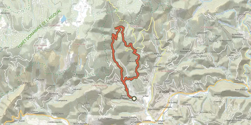 Carte du tracé de Le col de la Cravate sur le Plan IGN, départ et points de passage numérotés