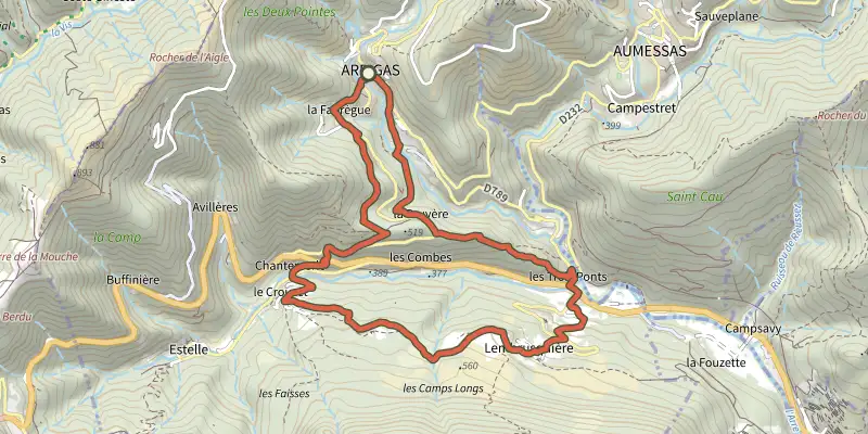 Carte du tracé de Le chemin du Moulin sur le Plan IGN, départ et points de passage numérotés
