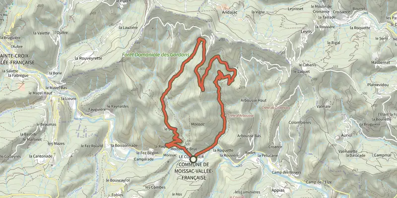 Carte du tracé de La Carrière, sur les pas des Maquisards sur le Plan IGN, départ et points de passage numérotés