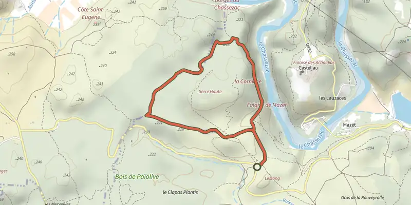 Map of the The cliff walk track on the IGN map, with the start and numbered waypoints