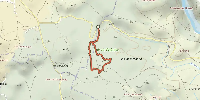 Carte du tracé de Circuit de la Vierge sur le Plan IGN, départ et points de passage numérotés