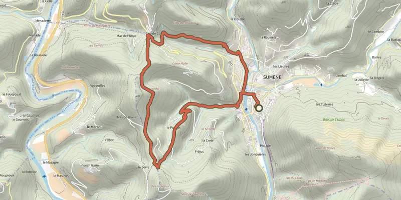 Map of the The ridge track on the IGN map, with the start and numbered waypoints