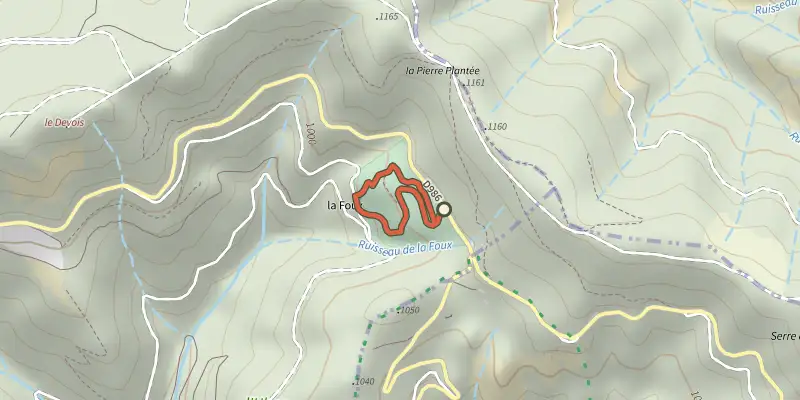 Map of the Arborétum de La Foux track on the IGN map, with the start and numbered waypoints