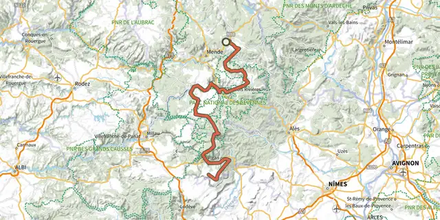 The Grande Traversée du Massif Central en Gravel track on the IGN map