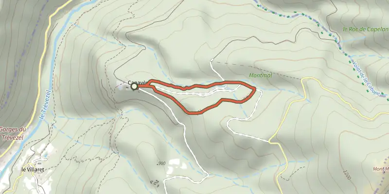 Map of the Sentier de découverte - Canayère - indices de la vie rurale track on the IGN map, with the start and numbered waypoints