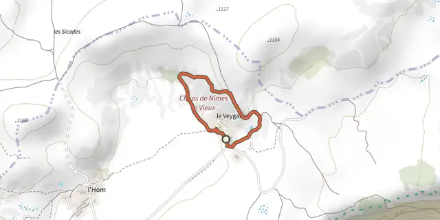 The Balade autour de Nîmes le vieux - variante courte track on the IGN map
