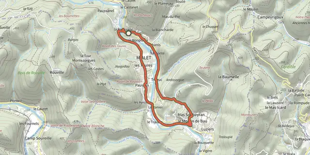 The Les berges du Gardon track on the IGN map