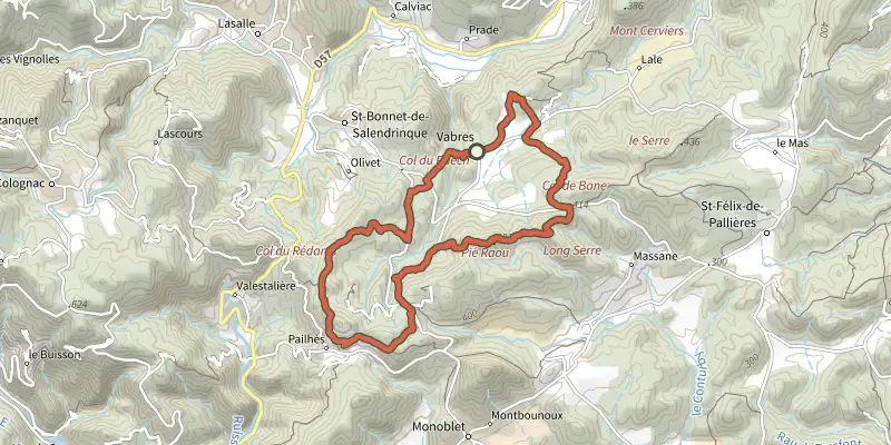 Map of the Le valat du pont de Fossemale track on OpenTopoMap, with the start and numbered waypoints