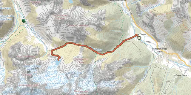 Tracé de Les lacs d'Arsine au départ du Casset sur le Plan IGN