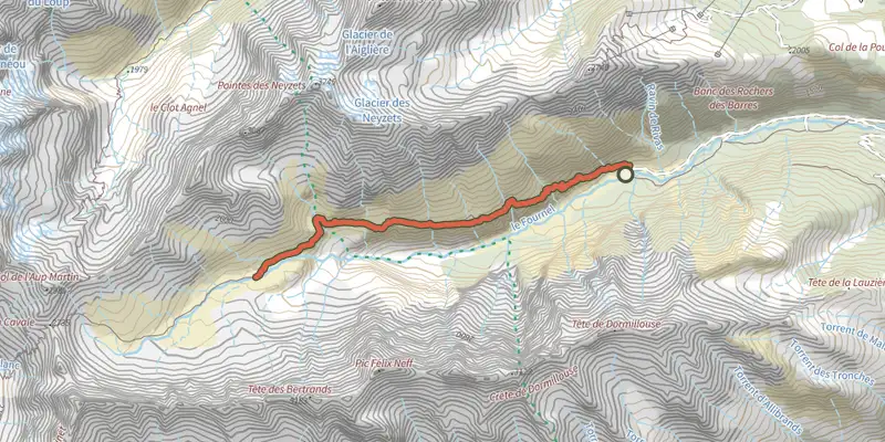 Map of the The Grande Cabane track on the IGN map, with the start and numbered waypoints