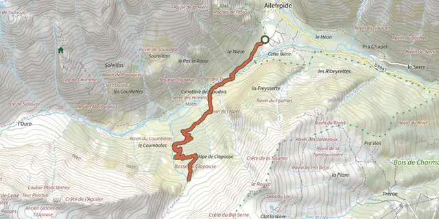 Tracé de La Bosse de Clapouse sur le Plan IGN