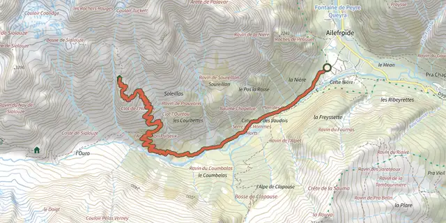 The Le refuge du Pelvoux track on the IGN map