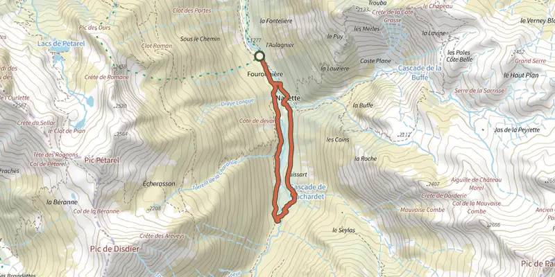 Map of the Navette Valley track on the IGN map, with the start and numbered waypoints
