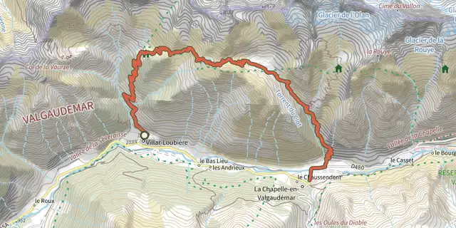 The From Villar-Loubière to La-Chapelle-en-Valgaudemar track on the OpenTopoMap map