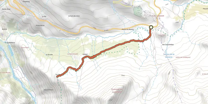 Map of the Le Belvédère de l'homme track on the IGN map, with the start and numbered waypoints