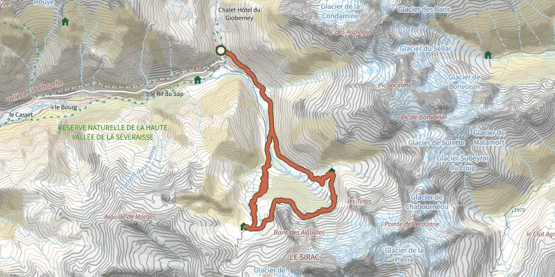 Map of the From Chabournéou to Vallonpierre on the Minister's footpath track on the IGN map, with the start and numbered waypoints